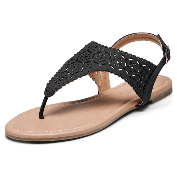 Dream Pairs Women's Rhinestone Casual Wear Cut Flat Sandals Beach Dressy T-Strap Thong Sandals Medinie