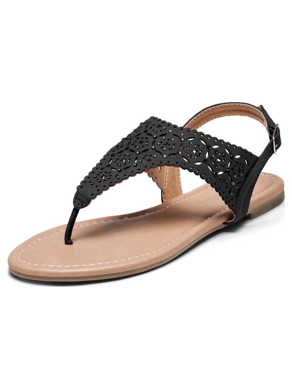 Women's Rhinestone Casual Wear Cut Flat Sandals Beach Dressy T-Strap Thong Sandals Medinie