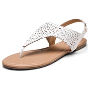 Dream Pairs Women's Rhinestone Casual Wear Cut Flat Sandals Beach Dressy T-Strap Thong Sandals Medinie