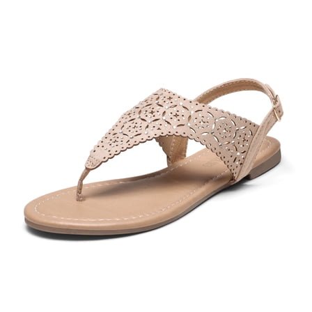 Dream Pairs Women's Rhinestone Casual Wear Cut Flat Sandals Beach Dressy T-Strap Thong Sandals Medinie