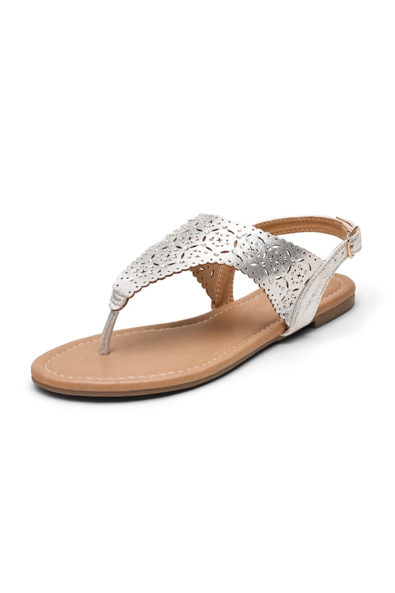 Women's Rhinestone Casual Wear Cut Flat Sandals Beach Dressy T-Strap Thong Sandals Medinie