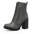 thumbnail image 1 of Dream Pairs Women's Round Toe Heel Ankle Boots Stacked Lace Up Zipper Ankle Boots Silverado Grey/Pu Size 5.5, 1 of 4
