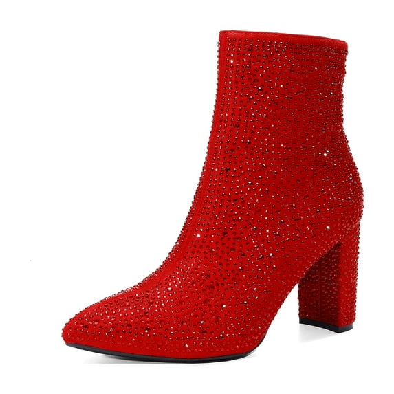 Dream Pairs Women's Short Ankle Booties with Pointed Toe and Chunky Heel