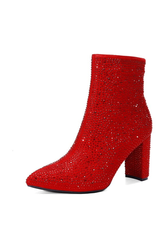 Women's Short Ankle Booties with Pointed Toe and Chunky Heel