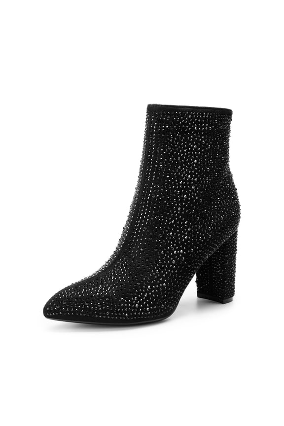 Women's Short Ankle Booties with Pointed Toe and Chunky Heel