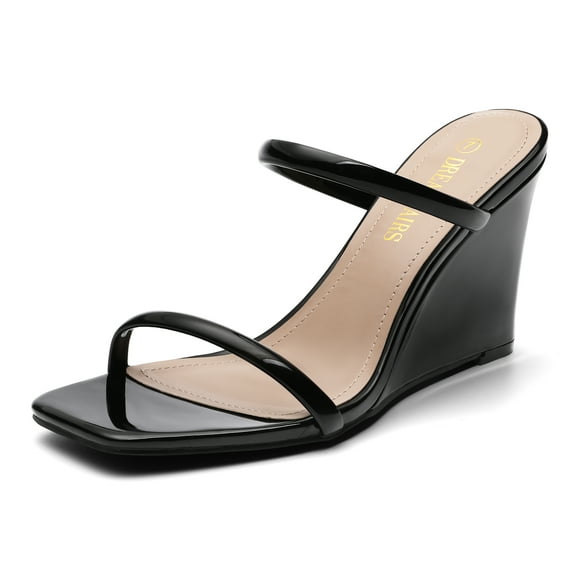 Dream Pairs Women's Slides Wedge Sandals Tow Strap Square Open Toe Dress Shoes SDPW2224W BLACK Size 10