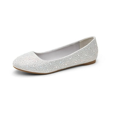 Dream Pairs Women's Rhinestone Ballet Flats Shoes Low Heels Round Toe Ballerina Dress Shoes SILVER Size 9.5