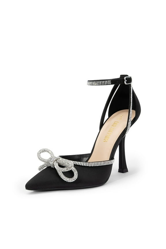 Women's Stiletto Rhinestone Heels Closed Toe Buckle Closure