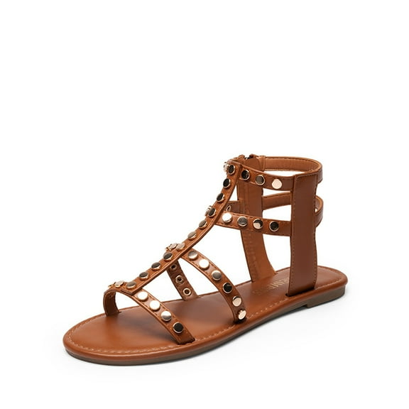 Dream Pairs Women’s Studded Gladiator Sandals – Flat Summer Sandals with Zip Closure