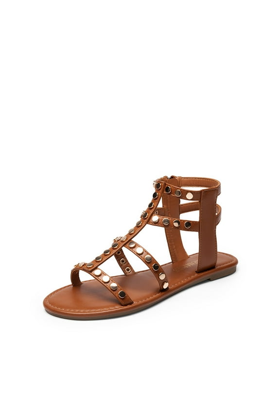 Women’s Studded Gladiator Sandals – Flat Summer Sandals with Zip Closure