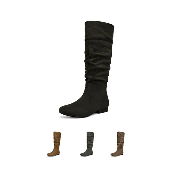 Dream Pairs Women's Suede/Pu Flat Zip Fall Fashion Slouchy Knee High Boots Blvd Black Size 11