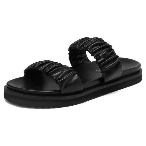 Dream Pairs Women's Summer Slide Sandals Slip on Open Toe Cute Two Straps Flat Sandals SDSS2211W BLACK Size 7.5