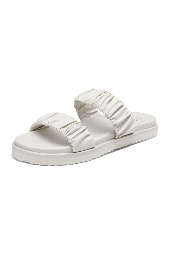 Women's Summer Slide Sandals Slip on Open Toe Cute Two Straps Flat Sandals SDSS2211W WHITE Size 5.5