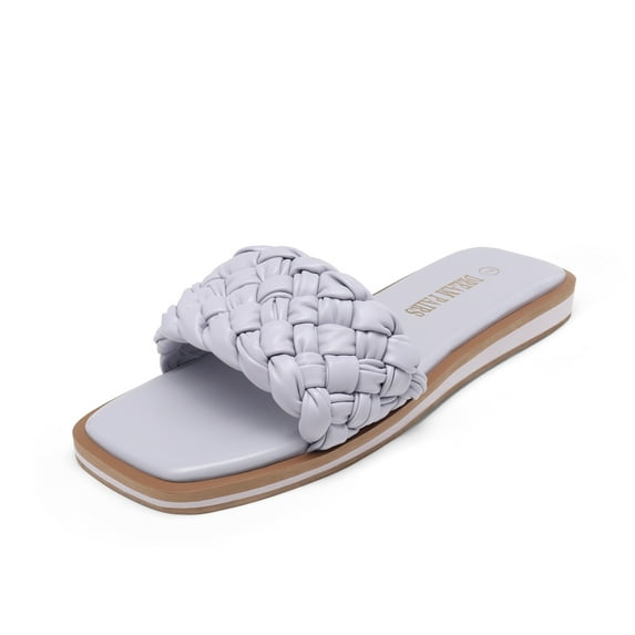 Dream Pairs Women's Summer Square Open Toe Slide Sandals Cute Slip on Braided Strap Rhinestone Flat Sandals SDSS2212W PURPLE/WEAVE Size 6