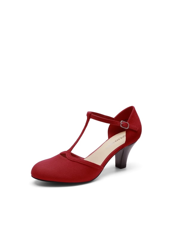 Women's T-Strap Heels with 6.5cm Block Heel, Vintage-Inspired Mary Jane Pumps