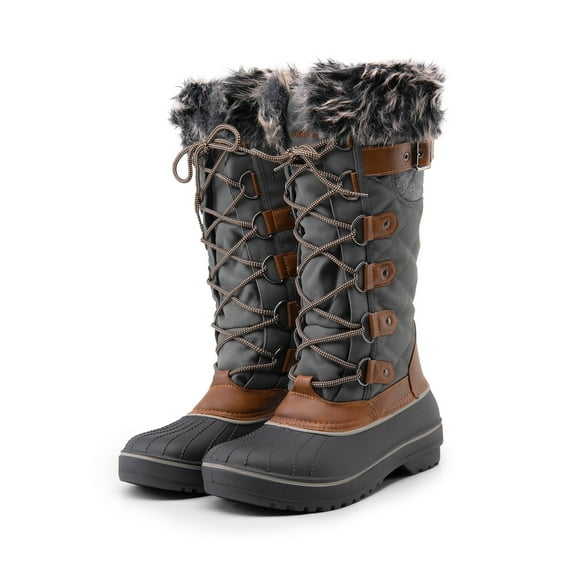 Dream Pairs Women's Warm Faux Fur Lined Mid Calf Winter Snow Boots KHAKI Size 12