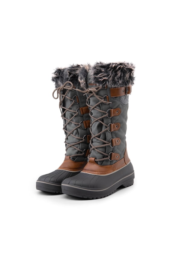 Women's Warm Faux Fur Lined Mid Calf Winter Snow Boots KHAKI Size 5