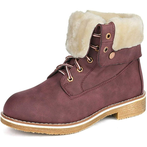 Dream Pairs Women's Warm Winter Montreal Faux Fur Ankle Boots Fold-Down 2 Style MONTREAL BURGUNDY Size 6