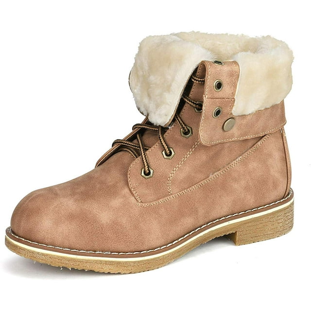 Dream Pairs Women's Warm Winter Montreal Faux Fur Ankle Boots Fold-Down 2 Style MONTREAL CAMEL Size 6