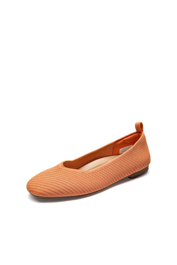 Women's Washable Arch Support Square Toe Knit Ballet Flats Low Heels Dress Shoes ORANGE-ECO Size 7.5