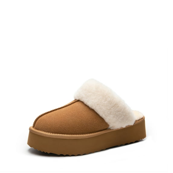 Dream Pairs Women's Waterproof Platform Slippers Genuine Suede Fuzzy Easy-Cozy Memory Foam Shoes for Indoor & Outdoor