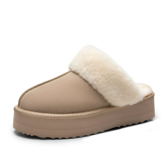 Dream Pairs Women's Waterproof Platform Slippers Genuine Suede Fuzzy Easy-Cozy Memory Foam Shoes for Indoor & Outdoor