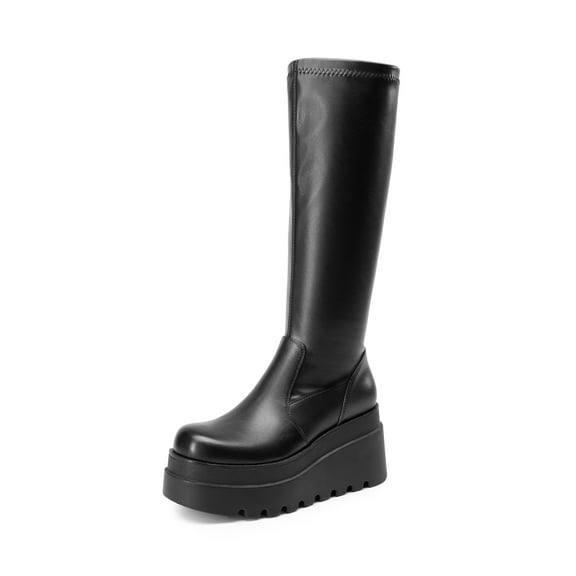 Dream Pairs Women's Wedge Platform Chunky Heel Knee High Boots: Round Toe, Side Zipper Fashion Long Tall Sock Punk Goth Style