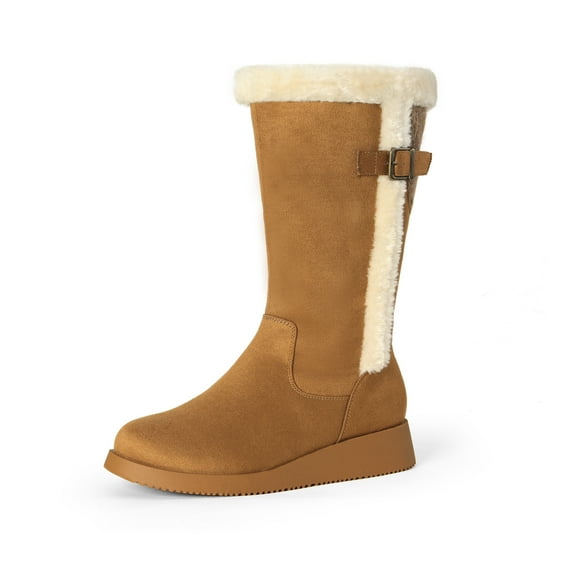 Dream Pairs Women's Winter Casual Snow Boots Wide Mid-Calf Fashion Warm Outdoor Boot DSB212 CAMEL Size 5