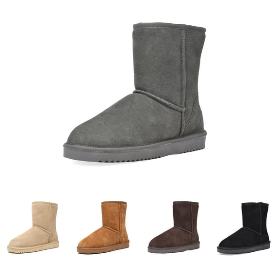 Dream Pairs Women's Winter Comfort Suede Mid Calf Boots Faux Fur Warm Snow Boots SHORTY_NEW GREY Size 5