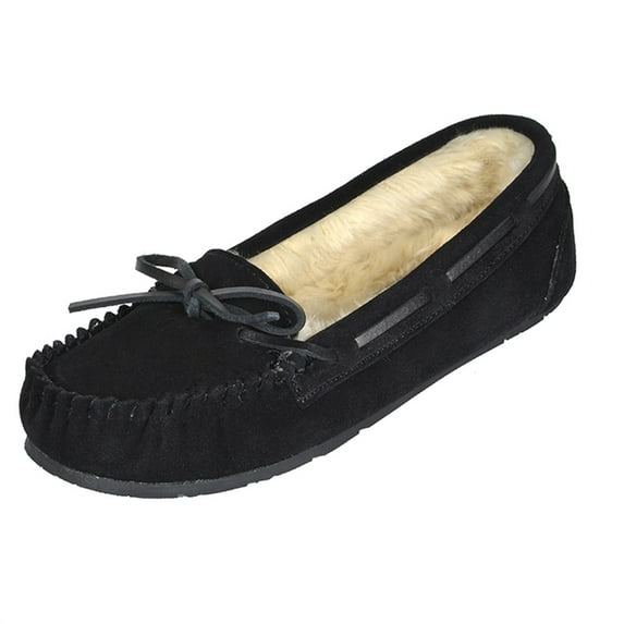 Dream Pairs Women's Winter Suede Moccasins Faux Fur Slip Comfort Outdoor/Indoor House Slippers Shozie-01 Black Size 11