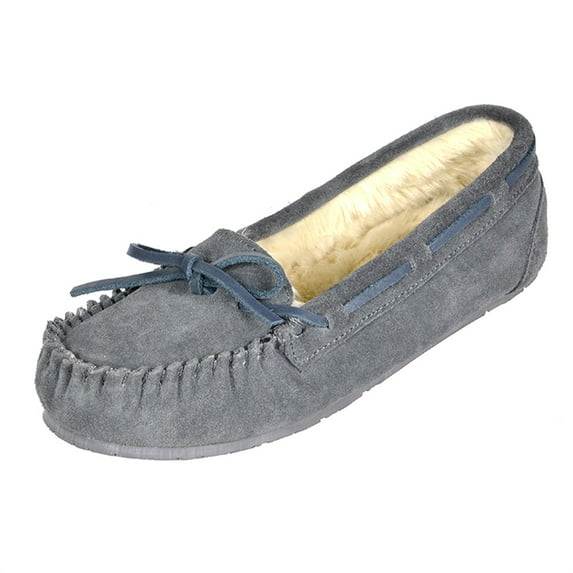 Dream Pairs Women's Winter Suede Moccasins Faux Fur Slip Comfort Outdoor/Indoor House Slippers Shozie-01 Grey Size 5