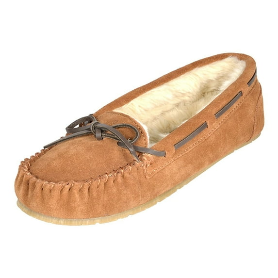 Dream Pairs Women's Winter Suede Moccasins Faux Fur Slip Comfort Outdoor/Indoor House Slippers Shozie-01 Tan Size 12