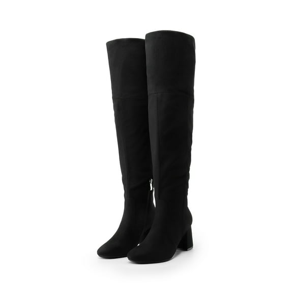 BURUDANI Women’s Winter Thigh High Over the Knee Fashion Chunky Heel Long Boots BLACK/SUEDE Size 6.5