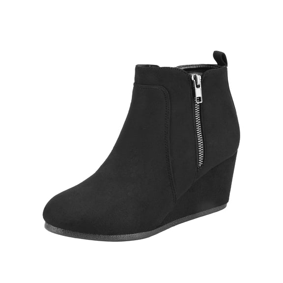 DREAM PAIRS Women's Winter Warm Booties Low Wedge Ankle Boots Round Toe Suede Zip Boots