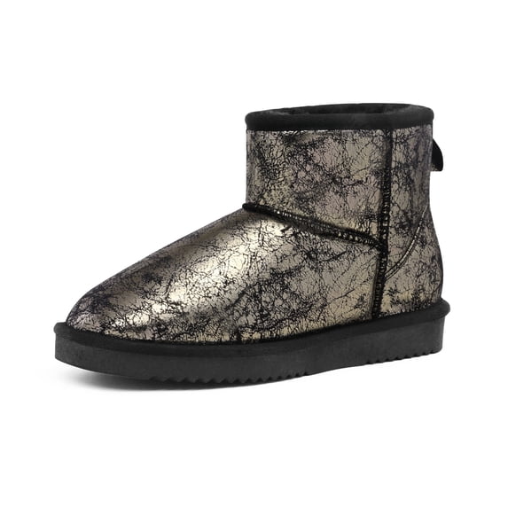 BURUDANI Women's Winter Warm Snow Boots Classic Slip On Ankle Snow Boots DSB214 BLACK/METAL Size 6