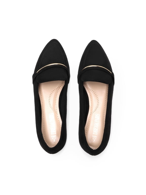 Womens Ballet Flats Ladies Slip On Pointy Toe Heels Working Dress Shoes BLACK Size 7.5
