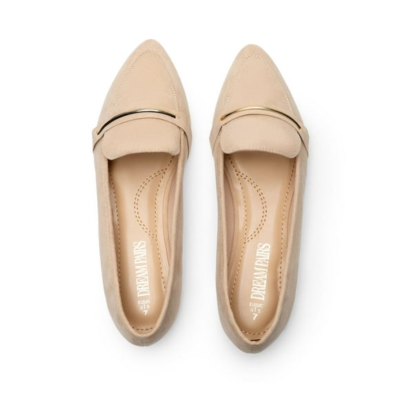 DREAM PAIRS Womens Ballet Flats Ladies Slip On Pointy Toe Heels Working Dress Shoes NUDE Size 6.5