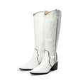 thumbnail image 1 of BURUDANI Womens Cowboy Boots Chunky Heel Pointed Toe Embroidered Western Cowgirl Knee High Boots White/Pu Size 6.5, 1 of 7