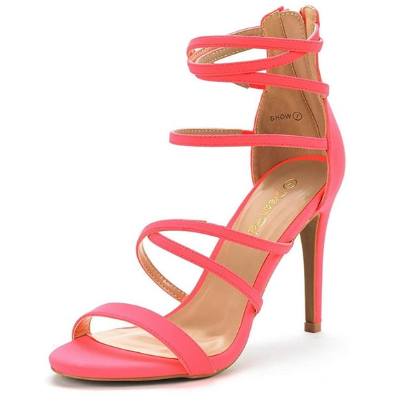 Dream Pairs Womens Heeled Strappy Sandals Dress Shoes Open Toe Ankle Back Zipper Sandals Show Coral/Nubuck Size 11