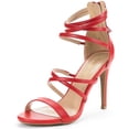 thumbnail image 1 of Dream Pairs Womens Heeled Strappy Sandals Dress Shoes Open Toe Ankle Back Zipper Sandals Show Red/Pu Size 6, 1 of 6