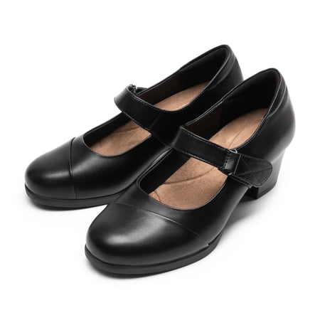 Dream Pairs Womens Low Block Heel Mary Janes Pump Shoes Arch Support Round Toe Slip On Dress Work Wedding Shoes BLACK Size 8.5