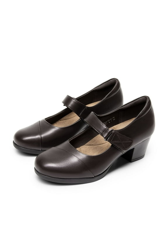 Womens Low Block Heel Mary Janes Pump Shoes Arch Support Round Toe Slip On Dress Work Wedding Shoes BROWN Size 7.5