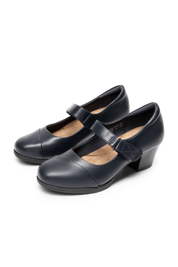 Womens Low Block Heel Mary Janes Pump Shoes Arch Support Round Toe Slip On Dress Work Wedding Shoes NAVY Size 9