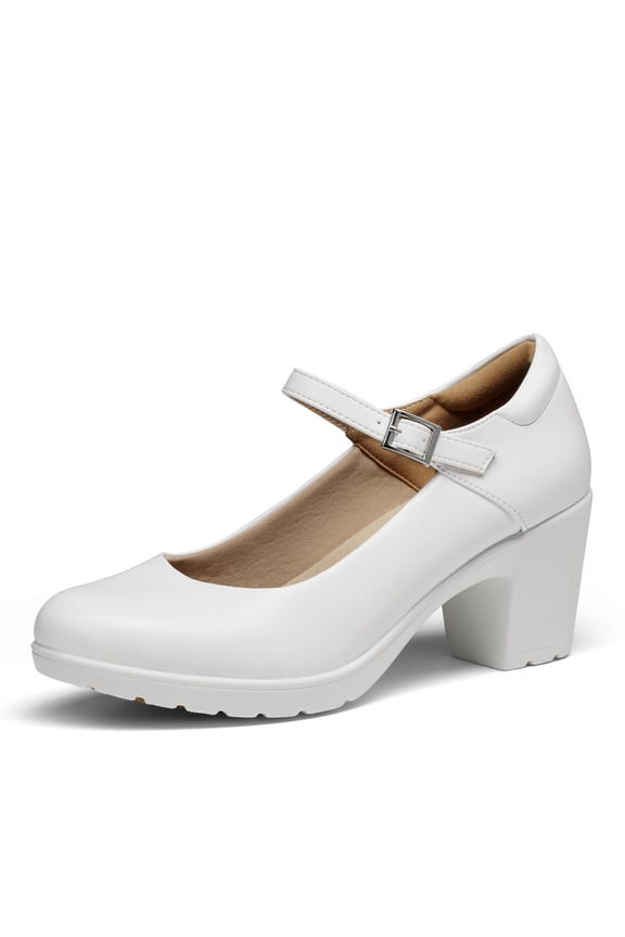 Womens Low Block Heel Mary Janes Pump Shoes Arch Support Round Toe Slip On Dress Work Wedding Shoes