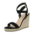 thumbnail image 1 of Dream Pairs Womens Open Toe Espadrilles Dressy Platform Sandals Buckle Ankle Strap Stylish Wedges Sandals SDPW2211W BLACK/SUEDE Size 6.5, 1 of 4