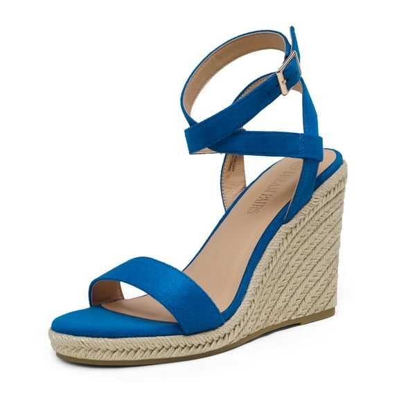 Dream Pairs Womens Open Toe Espadrilles Dressy Platform Sandals Buckle Ankle Strap Stylish Wedges Sandals SDPW2211W BLUE/SUEDE Size 10