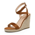 thumbnail image 1 of Dream Pairs Womens Open Toe Espadrilles Dressy Platform Sandals Buckle Ankle Strap Stylish Wedges Sandals SDPW2211W TAN/SUEDE Size 7, 1 of 4