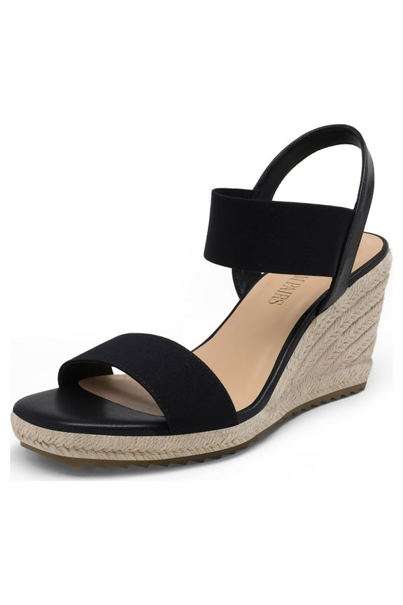 Womens Open Toe Espadrilles Dressy Platform Sandals Slip On Elastic Ankle Strap Wedges Sandals Sdpw222W Black Size 6