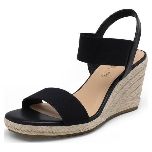 Dream Pairs Womens Open Toe Espadrilles Dressy Platform Sandals Slip On Elastic Ankle Strap Wedges Sandals Sdpw222W Black Size 8