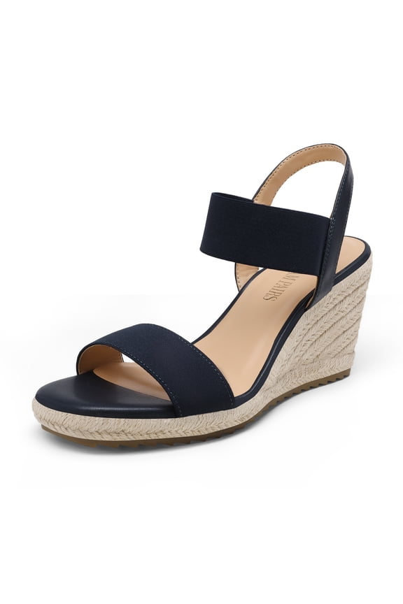 Womens Open Toe Espadrilles Dressy Platform Sandals Slip On Elastic Ankle Strap Wedges Sandals Sdpw222W Navy Size 8.5